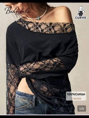 Boheme Black Lace Off-Shoulder Tunic Top